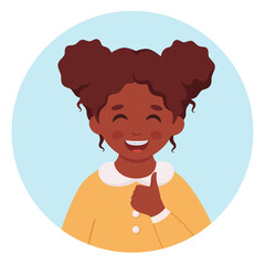 Black girl with braces on teeth. Dental care. Vector illustration