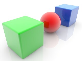 Red ball between two toy blocks