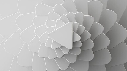 3d render, loop animation of abstract minimal background spinning. White triangle blank card rotates. Geometric shapes twist.