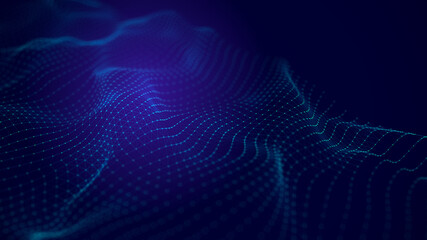 Abstract wave with connecting dots and lines. Network connection structure. Technological background. 3D rendering.