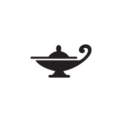 Aladin lamp  flat style silhouette. Simple black icon vector illustration of a lamp isolated  on white background. 