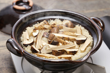 Matsutake Gohan( boiled rice with matsutake mushrooms ), Japanese autumn food