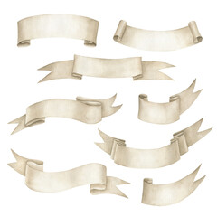 Obraz premium Set of vintage watercolor ribbons for decoration, cards, banners, invitations