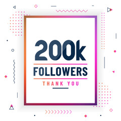 Thank you 200K followers, 200000 followers celebration modern colorful design.