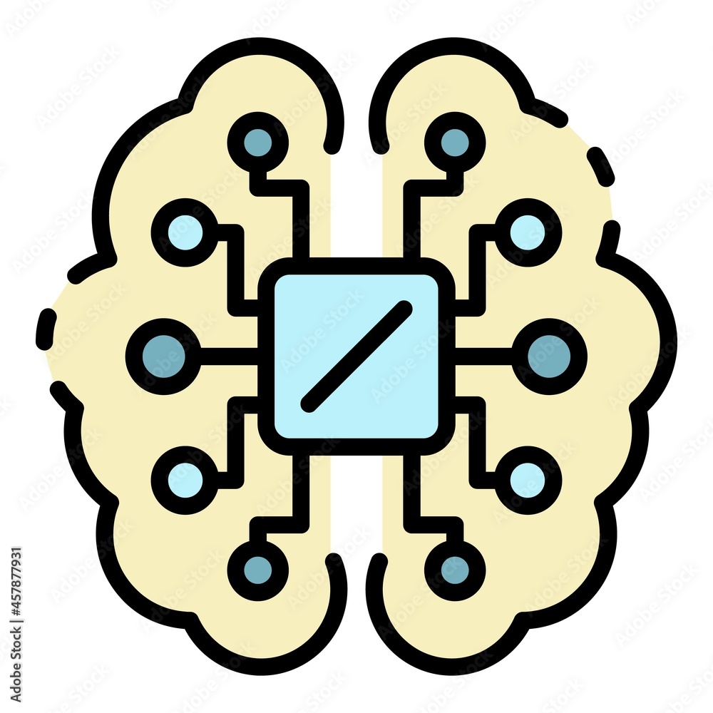 Poster ai processor brain icon. outline ai processor brain vector icon color flat isolated