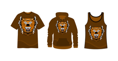 several kinds of brown clothes with lion head illustration