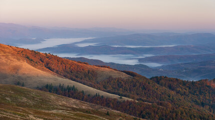 Beautiful views of the Polish High Tatras with mountain lakes and picturesque houses in the summer season