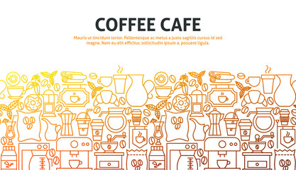 Coffee Cafe Outline Concept. Vector Illustration of Outline Design.
