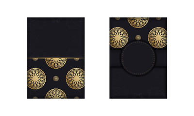 Black postcard with luxurious gold ornamentation is ready for printing.