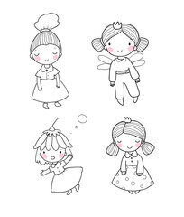 Cute cartoon fairies and princesses. Fairy elves. Children s illustrations. Vector