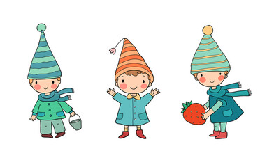 Cute cartoon gnomes . Forest elves. Little fairies
