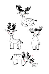 Cute cartoon deer. Hand drawing isolated objects