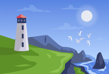 Landscape watchtower illustration concept vector 