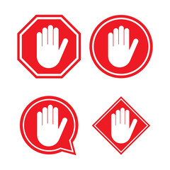 Obraz premium Set of stop icon with alert hand, warning covid symbol, no - danger isolated on white background vector illustration