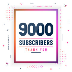 Thank you 9000 subscribers, 9K subscribers celebration modern colorful design.