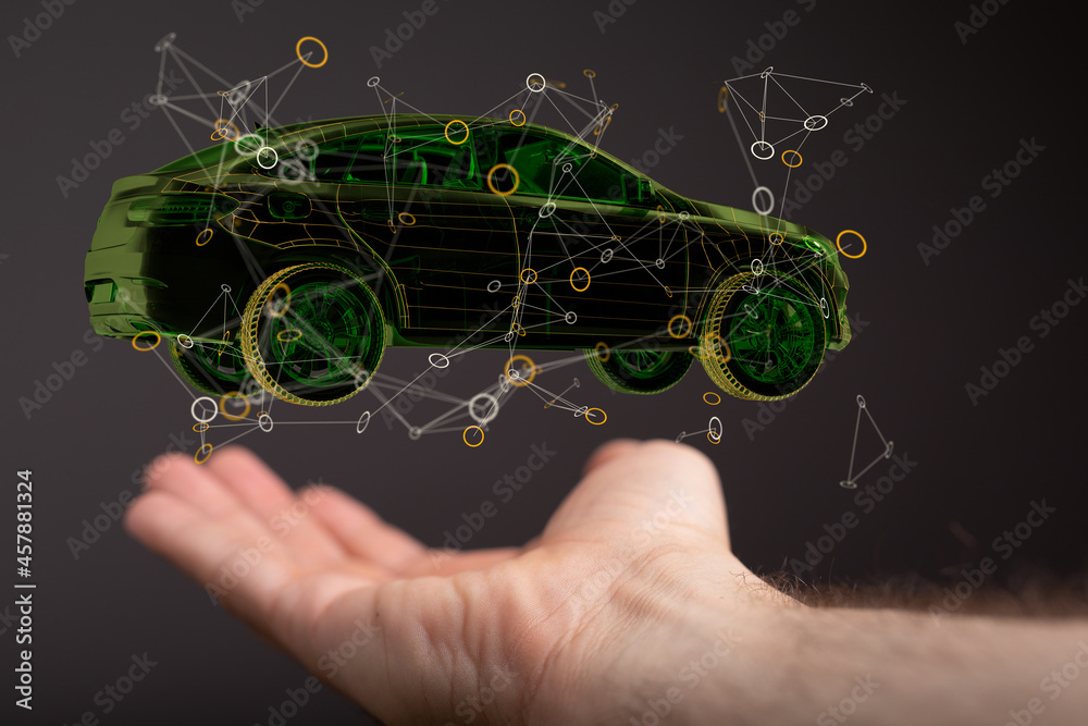 Poster wireframe rendering of autonomous electric car