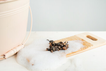 Eco-friendly natural laundry detergent - soap nuts, washbowl