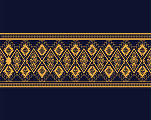 yellow Geometric ethnic texture embroidery design with Dark Blue background design, skirt,wallpaper,clothing,wrapping,fabric,sheet, triangle shapes Vector, illustration texture.eps
