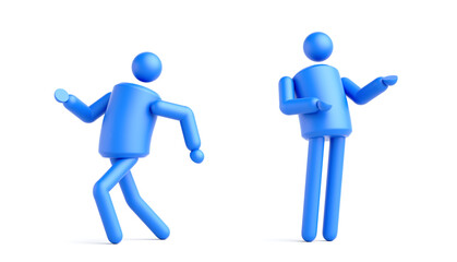 3d render, abstract human character posing, clip art isolated on white background. Man symbol demonstrates actions
