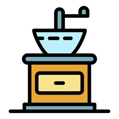 Wood coffee grinder icon. Outline wood coffee grinder vector icon color flat isolated