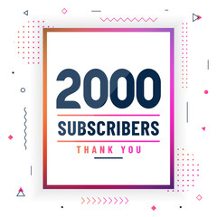 Thank you 2000 subscribers, 2K subscribers celebration modern colorful design.