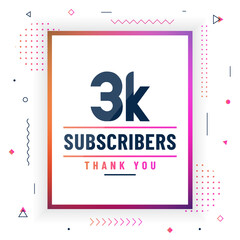 Thank you 3K subscribers, 3000 subscribers celebration modern colorful design.