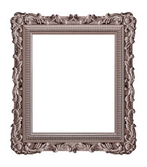 Silver frame for paintings, mirrors or photo isolated on white background. Design element with clipping path