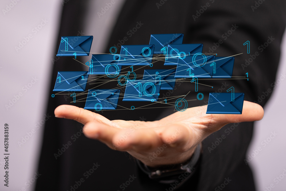 Aufkleber 3D rendering flying email icon and web flying