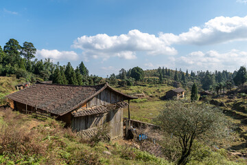 Abandoned houses on rural meadows