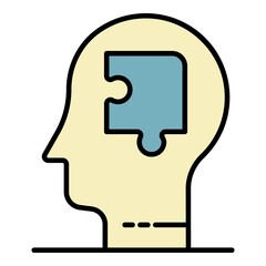 Puzzle mind man icon. Outline puzzle mind man vector icon color flat isolated