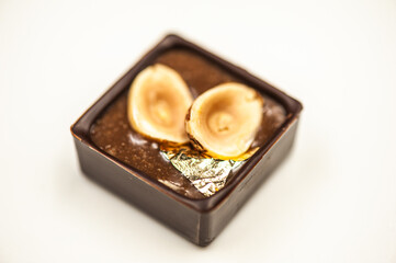 Chocolate candies, sweet food background.