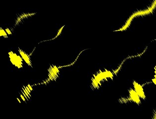 bright yellow fish tailed shapes on a black background 
