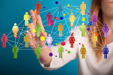 Businessman using data network with his fingers