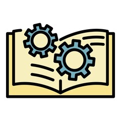Obraz premium Gear user guide icon. Outline gear user guide vector icon color flat isolated
