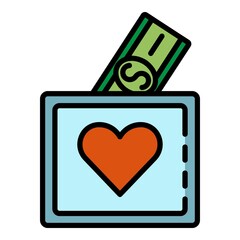 Charity money box icon. Outline charity money box vector icon color flat isolated