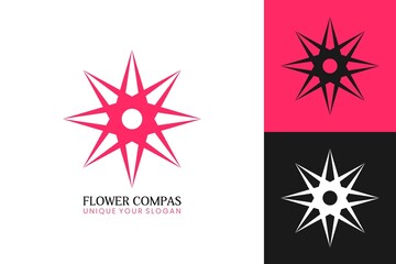 Obraz premium Flower Compass Logo. Star design in pink color.