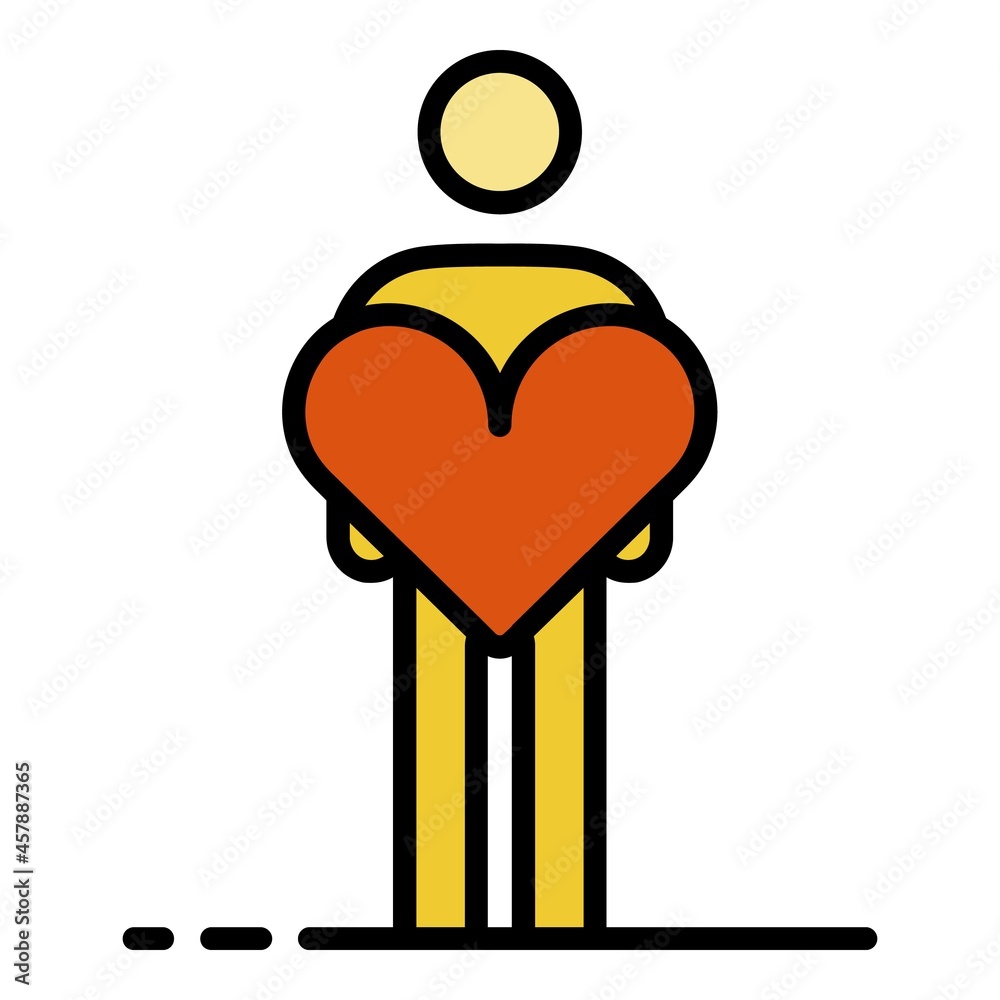 Wall mural Man take care heart icon. Outline man take care heart vector icon color flat isolated - Wall murals