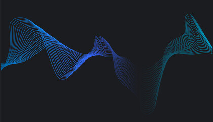 Technology abstract dark background with dynamic gradient waves, line and particles. Vector illustration.