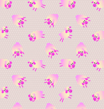 seamless pattern with pink lambs in vector