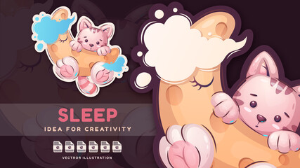 Pretty cat on the moon - cute sticker.