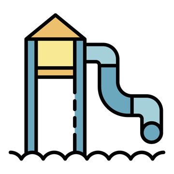 recommend clip art: Water tower slide icon. Outline water tower slide vector icon color flat isolated