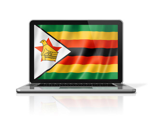 Zimbabwe flag on laptop screen isolated on white. 3D illustration