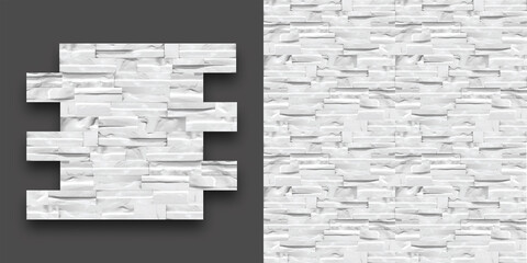 Stone wall cladding seamless panels white in vector format - 457890998