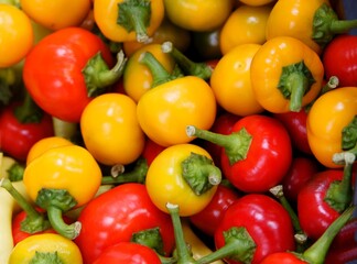 various,multicolor fruits of peppers vegetable close up