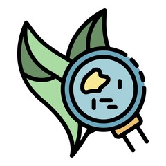 Plant under a magnifying glass icon. Outline Plant under a magnifying glass vector icon color flat isolated