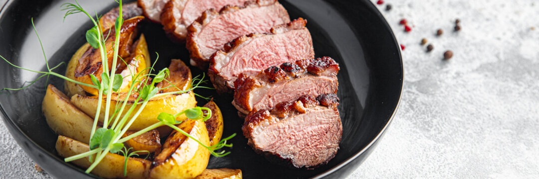 duck breast meat and garnish poultrysecond course side dish fresh ready to eat meal snack on the table copy space food background 