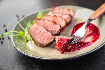duck breast meat and garnish poultrysecond course side dish fresh ready to eat meal snack on the table copy space food background 