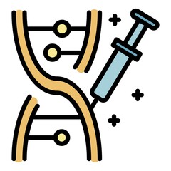 DNA chain and syringe icon. Outline DNA chain and syringe vector icon color flat isolated