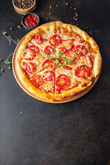 pizza margarita tomato, cheese, mozzarella, tomato sauce, dough Italian food fresh vegetarian food fast food ready to eat meal snack on the table copy space food background 