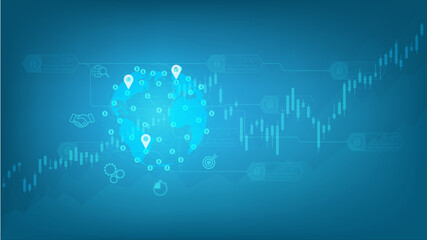 Global structure networking and data exchanges customer connection on the stock chart background. Global business network concept.